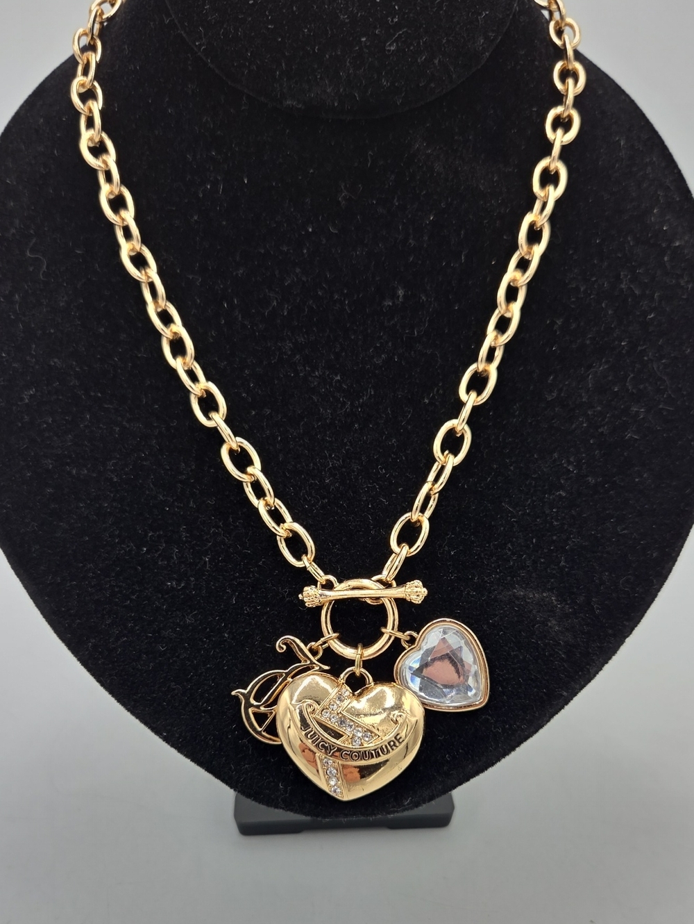 Juicy Couture Gold Heart Toggle Charm Necklace with Crystal Accent